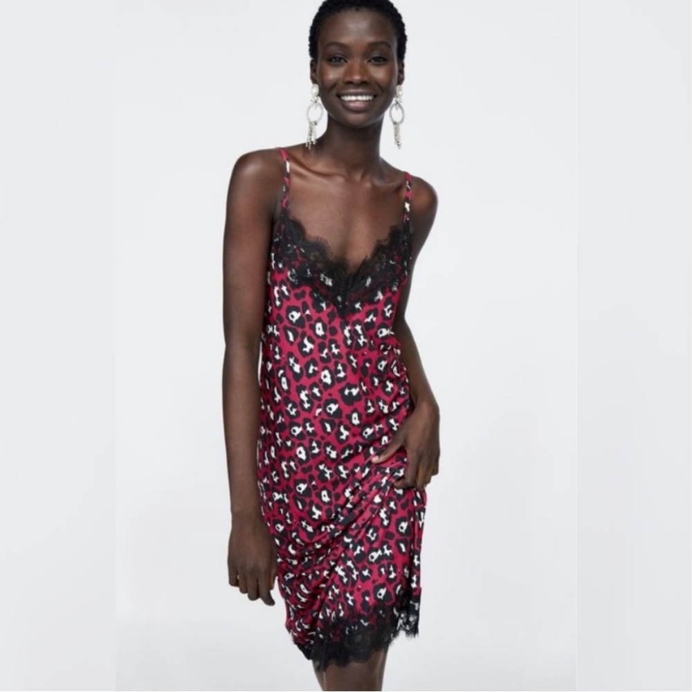 Zara Brand New with Tags Leopard Printed Midi Slip Dress